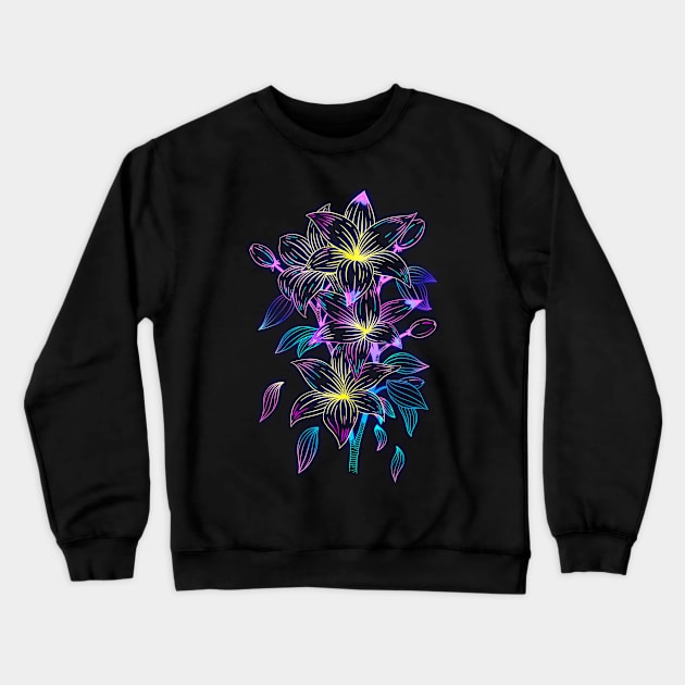 Glow Lilies Retrowave Outrun Vaporwave Aesthetic Crewneck Sweatshirt by Sassee Designs